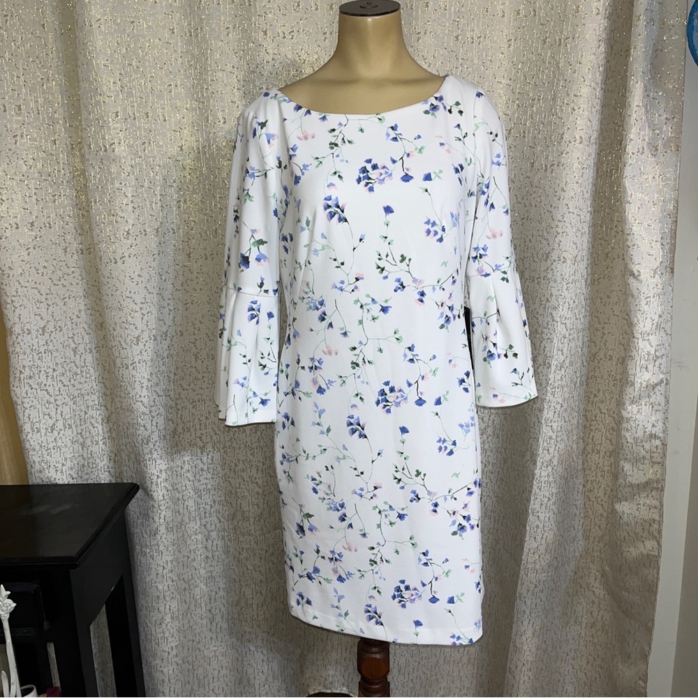 Ralph Lauren Women's White Floral Print Bell Sleeve Dress Size 4